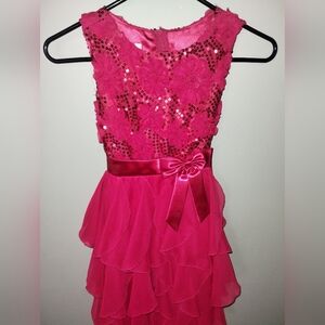 Girls Red Sequin Ruffle Dress Size 8